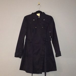 COPY - Anthropologie Elevenses Navy Ruffle Trench Coat 6